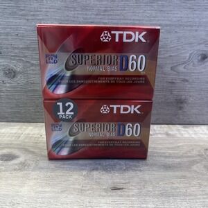 TDK Superior D60 IEC/Type 1 Normal Bias Blank Cassette Tapes 12 Pack New Sealed